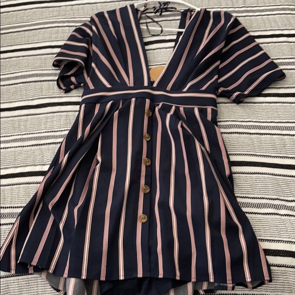 Blue and red striped dress